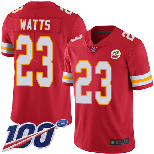 Men Kansas City Chiefs 23 Watts Armani Red Team Color Vapor Untouchable Limited Player 100th Season Football Nike NFL Jersey